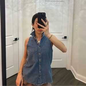Sleeveless Denim Button-Up Top